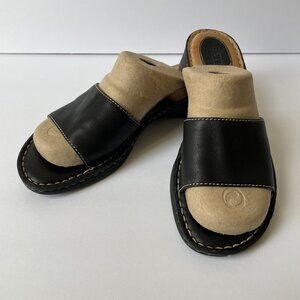 Born Black and Tan Slide Sandals